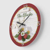 Rustic Strawberry Daisy Floral Personalized Große Wanduhr (Winkel)