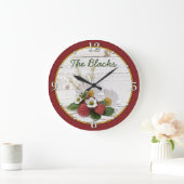 Rustic Strawberry Daisy Floral Personalized Große Wanduhr (Zuhause)