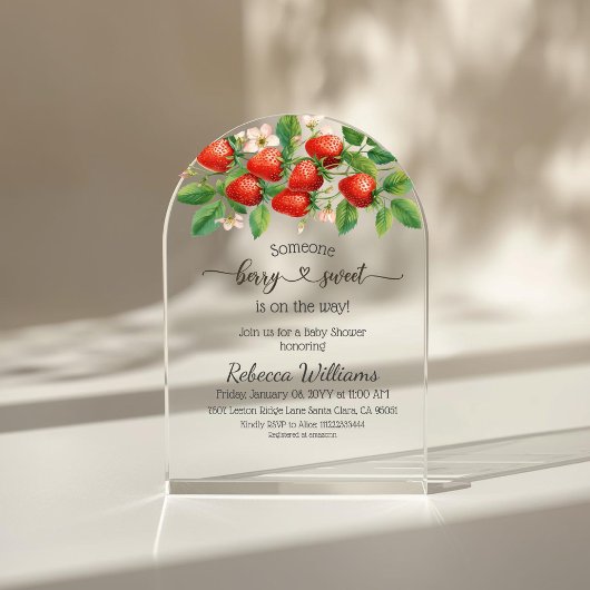 Rustic Strawberry Red Berry Sweet Baby Shower Acryleinladungen