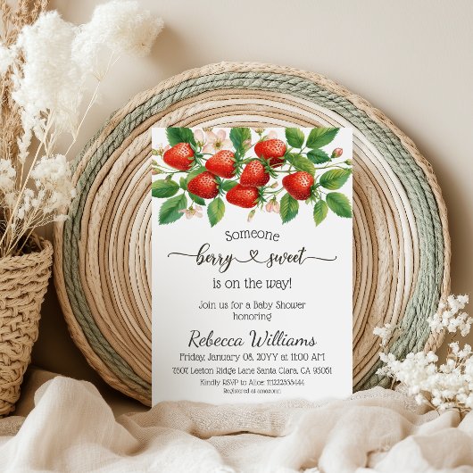 Rustic Strawberry Red Berry Sweet Baby Shower Einladung