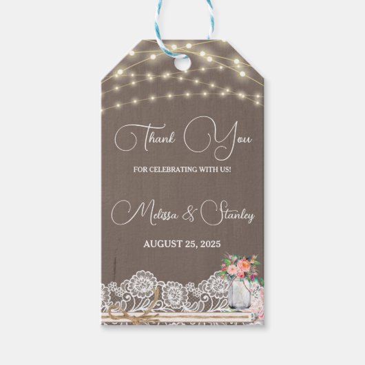 Rustic String Light Mason Jar Vielen Dank für Ihre Geschenkanhänger (Vorderseite)