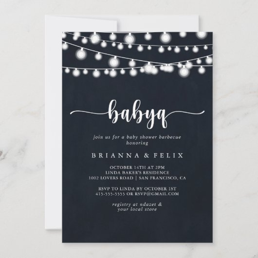Rustic String Lights BabyQ Baby Duschgrill Einladung (Vorderseite)