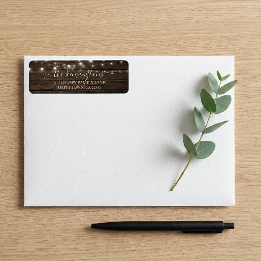 Rustic String Lights Barn Wood Address Label