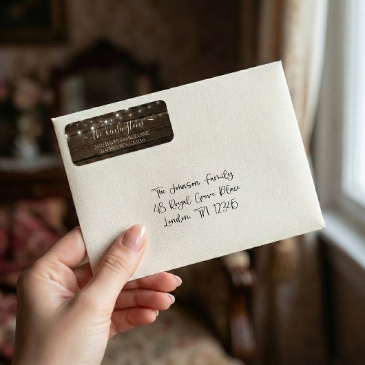 Rustic String Lights Barn Wood Address Label