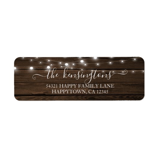 Rustic String Lights Barn Wood Address Label (Vorne)