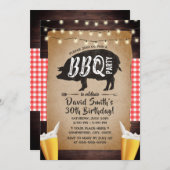 Rustic String Lights Beers GRILLEN Birthday Party Einladung (Vorne/Hinten)
