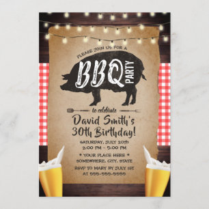 Rustic String Lights Beers GRILLEN Birthday Party Einladung
