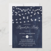 Rustic String Lights Blue Baby Dusche Brunch Einladung (Vorderseite)