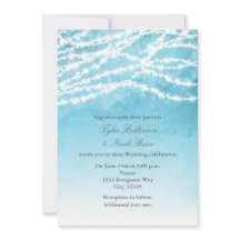 Rustic String Lights Blue Wedding Einladung
