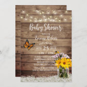 Rustic String Lights Daisy Floral Jar Baby Dusche Einladung (Vorne/Hinten)