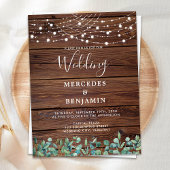 Rustic String Lights Eucalyptus County Wedding Einladungspostkarte