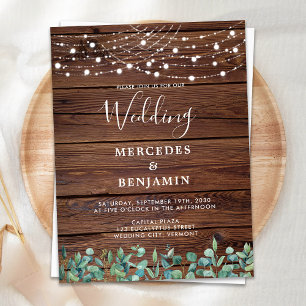 Rustic String Lights Eucalyptus County Wedding Postkarte