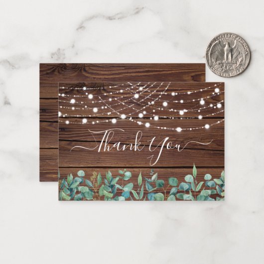 Rustic String Lights Eukalyptus Wedding Vielen Dan Mitteilungskarte (Vorderseite/Rückseite Beispiel)