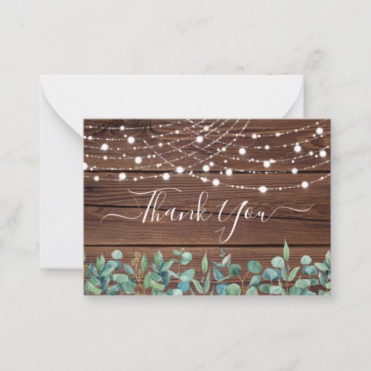 Rustic String Lights Eukalyptus Wedding Vielen Dan Mitteilungskarte (Vorderseite)