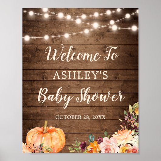 Rustic String Lights Fall Pumpkin Baby Dusche Poster (Vorne)