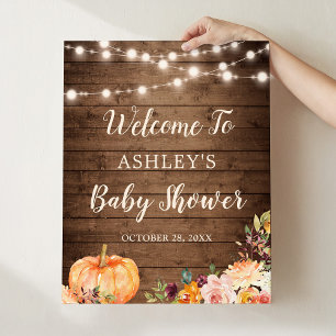 Rustic String Lights Fall Pumpkin Baby Dusche Poster