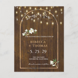 Rustic String Lights Gold Arch Magnolia Ankündigungspostkarte