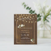 Rustic String Lights Gold Arch Magnolia Ankündigungspostkarte (Stehend Vorderseite)