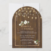 Rustic String Lights Gold Arch Magnolia Wedding Einladung (Vorderseite)
