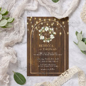 Rustic String Lights Gold Arch Magnolia Wedding Einladung