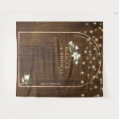 Rustic String Lights Gold Arch Magnolia Wedding Wandteppich (Vorderseite (Horizontal))