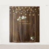 Rustic String Lights Gold Arch Magnolia Wedding Wandteppich (Vorderseite)