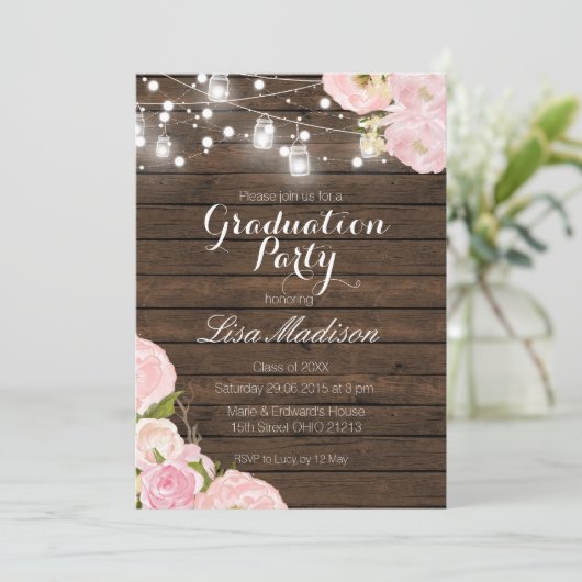 Rustic String Lights Graduation Party Card Summer Einladung (Stehend Vorderseite)