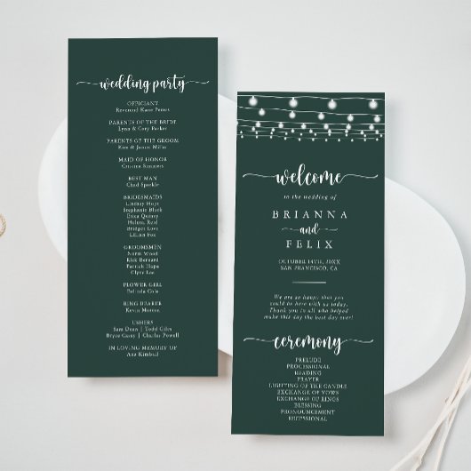 Rustic String Lights Green Wedding Program Programm