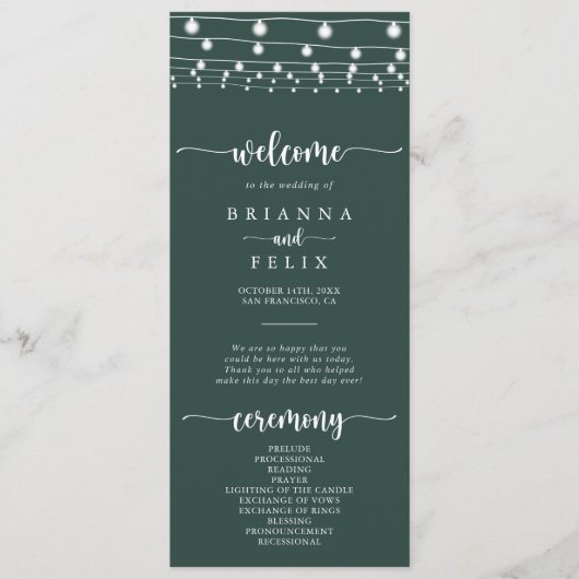 Rustic String Lights Green Wedding Program Programm (Vorderseite)