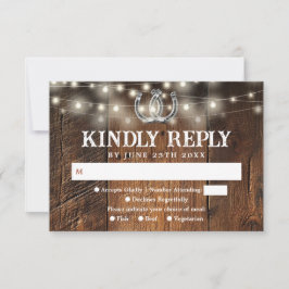 Rustic String Lights Horseshoes Western Wedding RSVP Karte