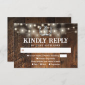Rustic String Lights Horseshoes Western Wedding RSVP Karte (Vorne/Hinten)