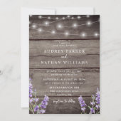 Rustic String Lights Lavender QR Code Wedding Einladung (Vorderseite)