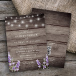Rustic String Lights Lavender QR Code Wedding Einladung<br><div class="desc">Rustikaler Holzdruck mit Lavendel und weißen Saitenleuchten Hochzeitseinladung mit QR-Code im Rücken zur UAWG.</div>