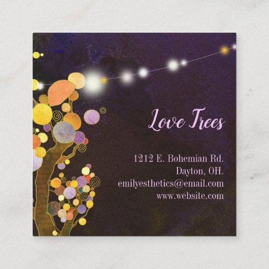 Rustic String Lights Liebe Trees Esthetician Quadratische Visitenkarte (Rückseite)