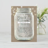 Rustic String Lights Mason Jar Burlap Baby Dusche Einladung (Stehend Vorderseite)