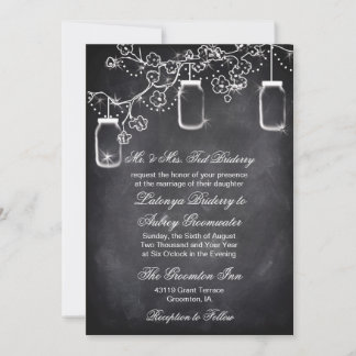 Rustic String Lights Mason Jar Chalkboard Wedding Einladung