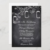 Rustic String Lights Mason Jar Chalkboard Wedding Einladung (Vorne/Hinten)