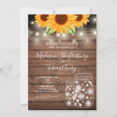 Rustic String Lights Mason Jar Sonnenblumen Hochze Einladung (Vorderseite)
