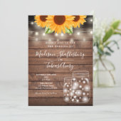 Rustic String Lights Mason Jar Sonnenblumen Hochze Einladung (Stehend Vorderseite)