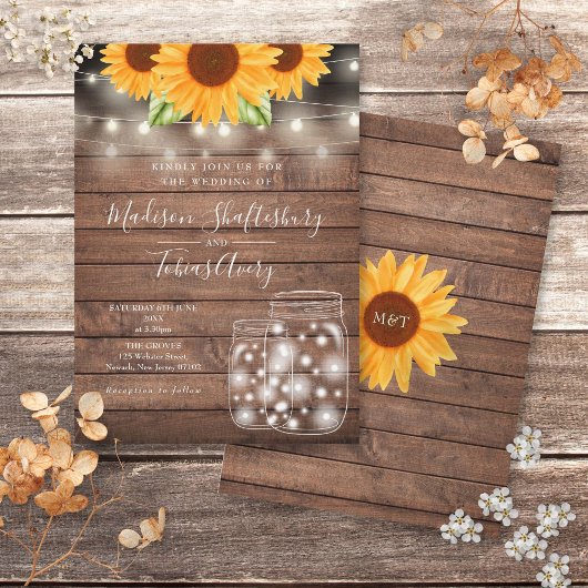 Rustic String Lights Mason Jar Sonnenblumen Hochze Einladung