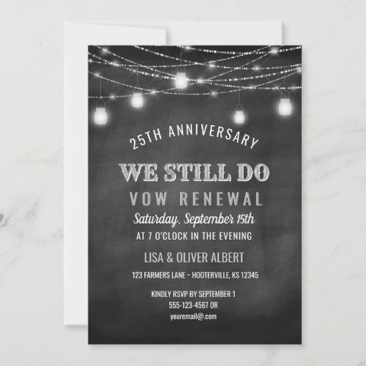 Rustic String Lights Mason Jar Vow Renewal Einladung (Vorderseite)