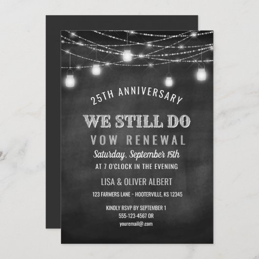 Rustic String Lights Mason Jar Vow Renewal Einladung (Vorne/Hinten)