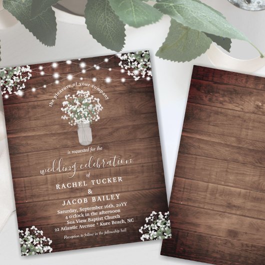 Rustic String Lights Mason Jar Wedding Einladung