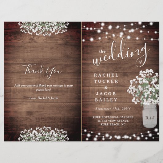 Rustic String Lights Mason Jar Wedding Program (Vorderseite)