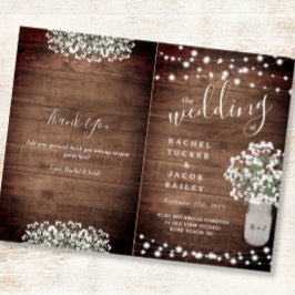 Rustic String Lights Mason Jar Wedding Program