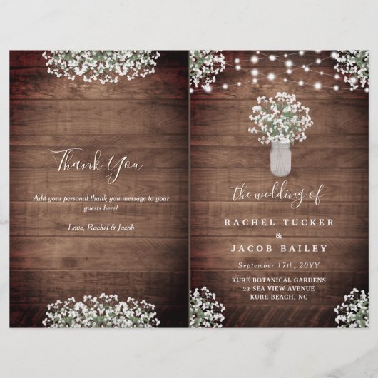 Rustic String Lights Mason Jar Wedding Program (Vorderseite)