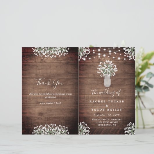 Rustic String Lights Mason Jar Wedding Program (Stehend Vorderseite)