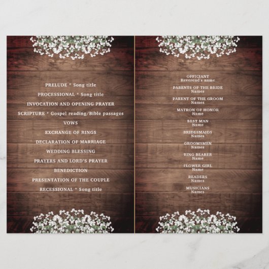 Rustic String Lights Mason Jar Wedding Program (Rückseite)