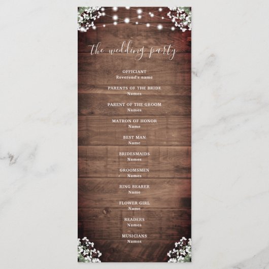 Rustic String Lights Mason Jar Wedding Programm (Rückseite)