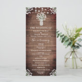 Rustic String Lights Mason Jar Wedding Programm (Stehend Vorderseite)
